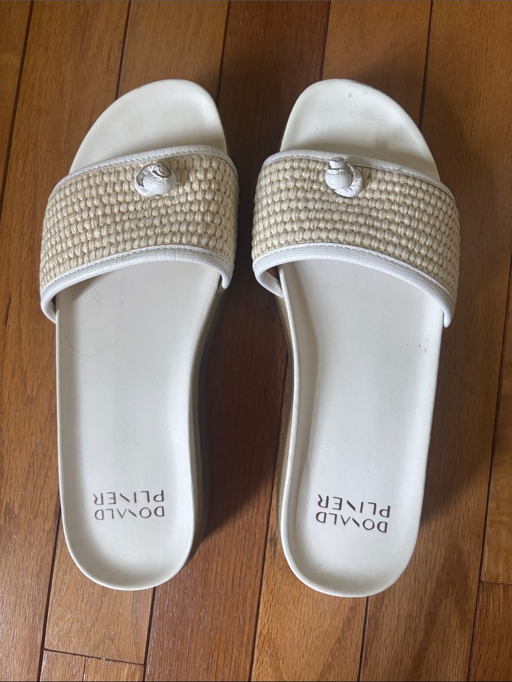 Donald J. Pliner White & Natural Woven Slide Sandals with Knot Accent